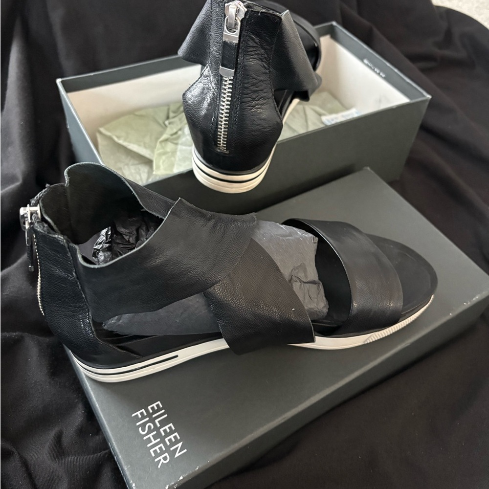 Eileen Fisher Black Leather Sandals